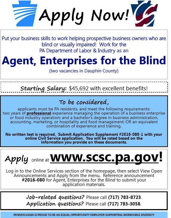 job notice enterprises for the blind