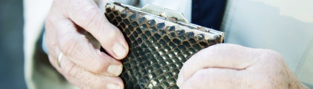 senior hands holding purse